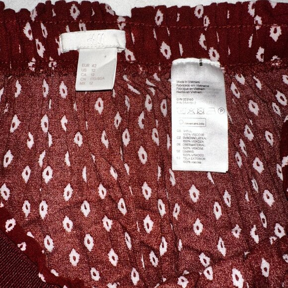 H&M Women’s Size 12 Rust Brown Printed Tiered Skirt Smocked Waist -A158 - Picture 3 of 7